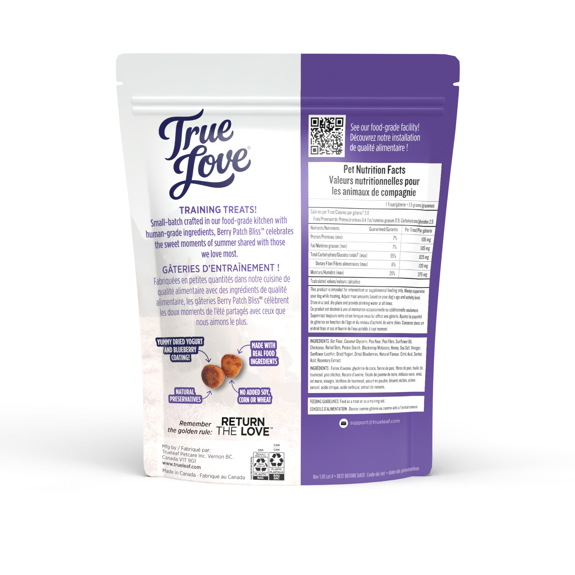 Back of bag for Berry Patch Bliss True Love dog treats