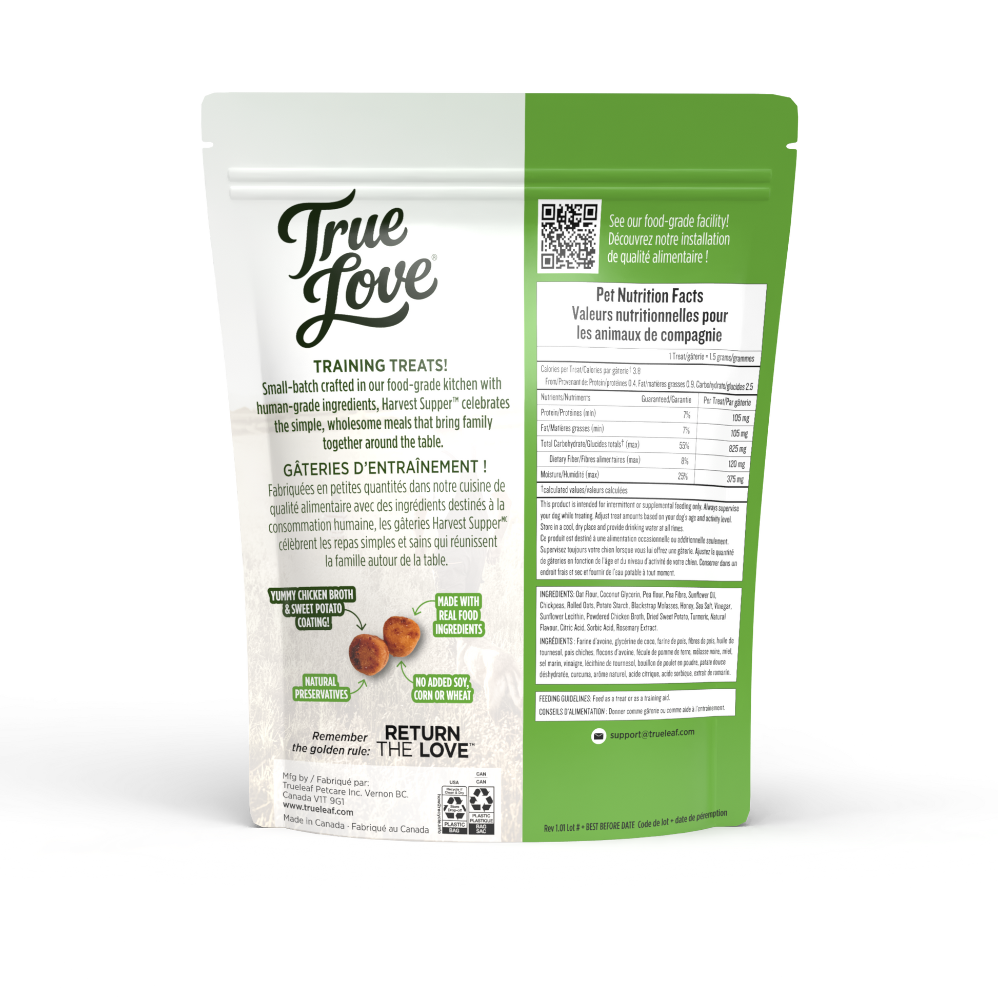 Back of bag for Harvest Supper True Love dog treats