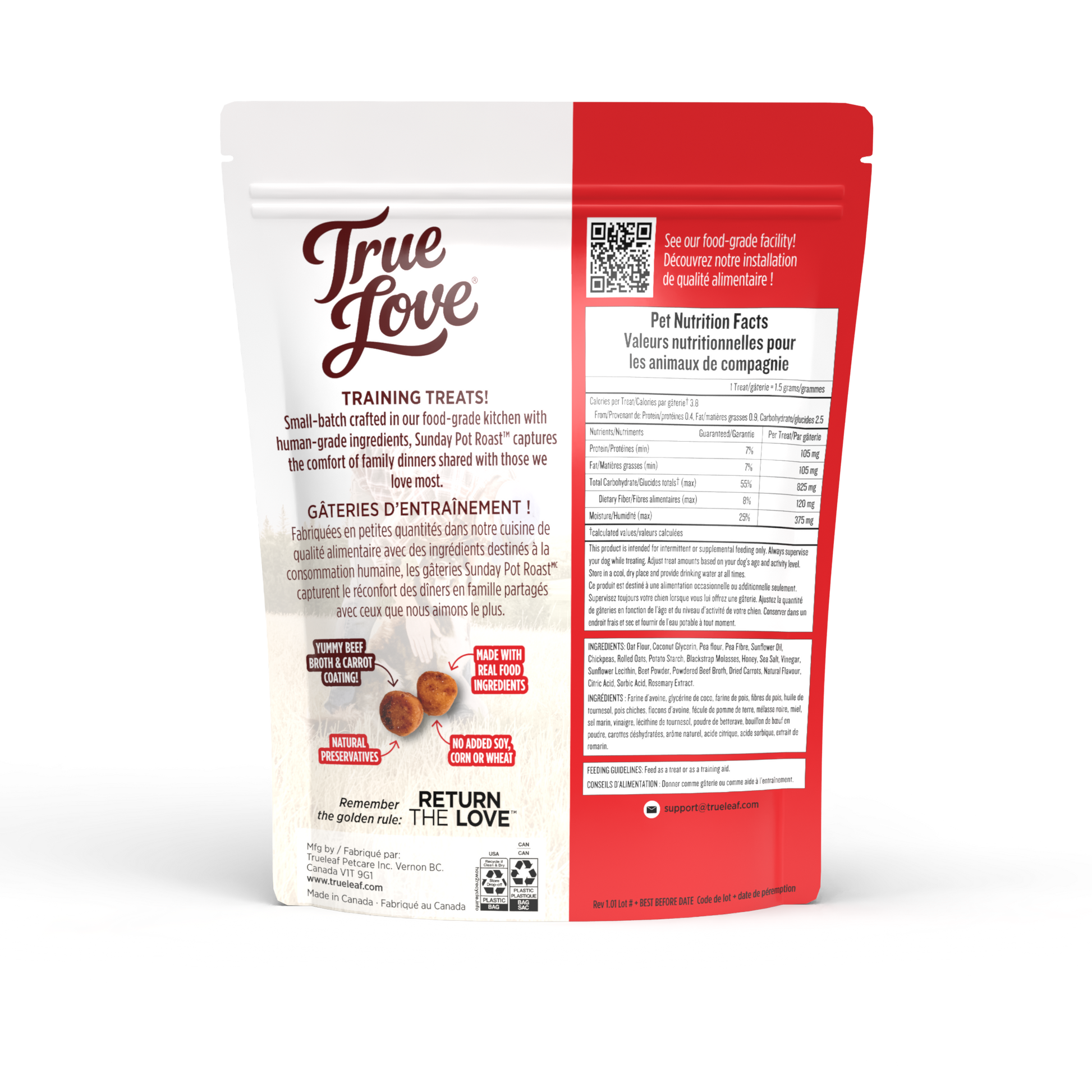 Back of bag for Sunday Pot Roast True Love dog treats