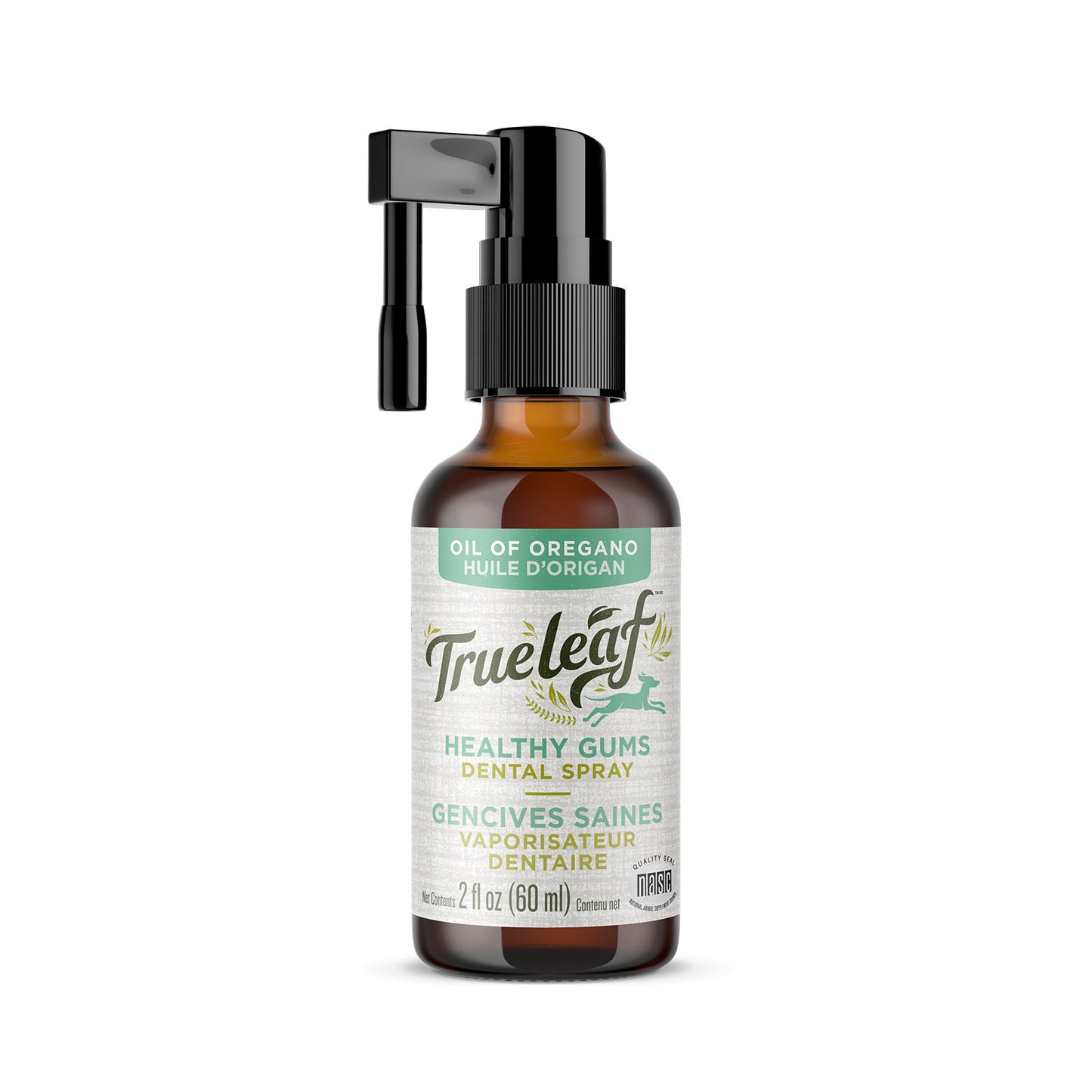 Trueleaf healthy mouth oral spray bottle (60mL) on white background