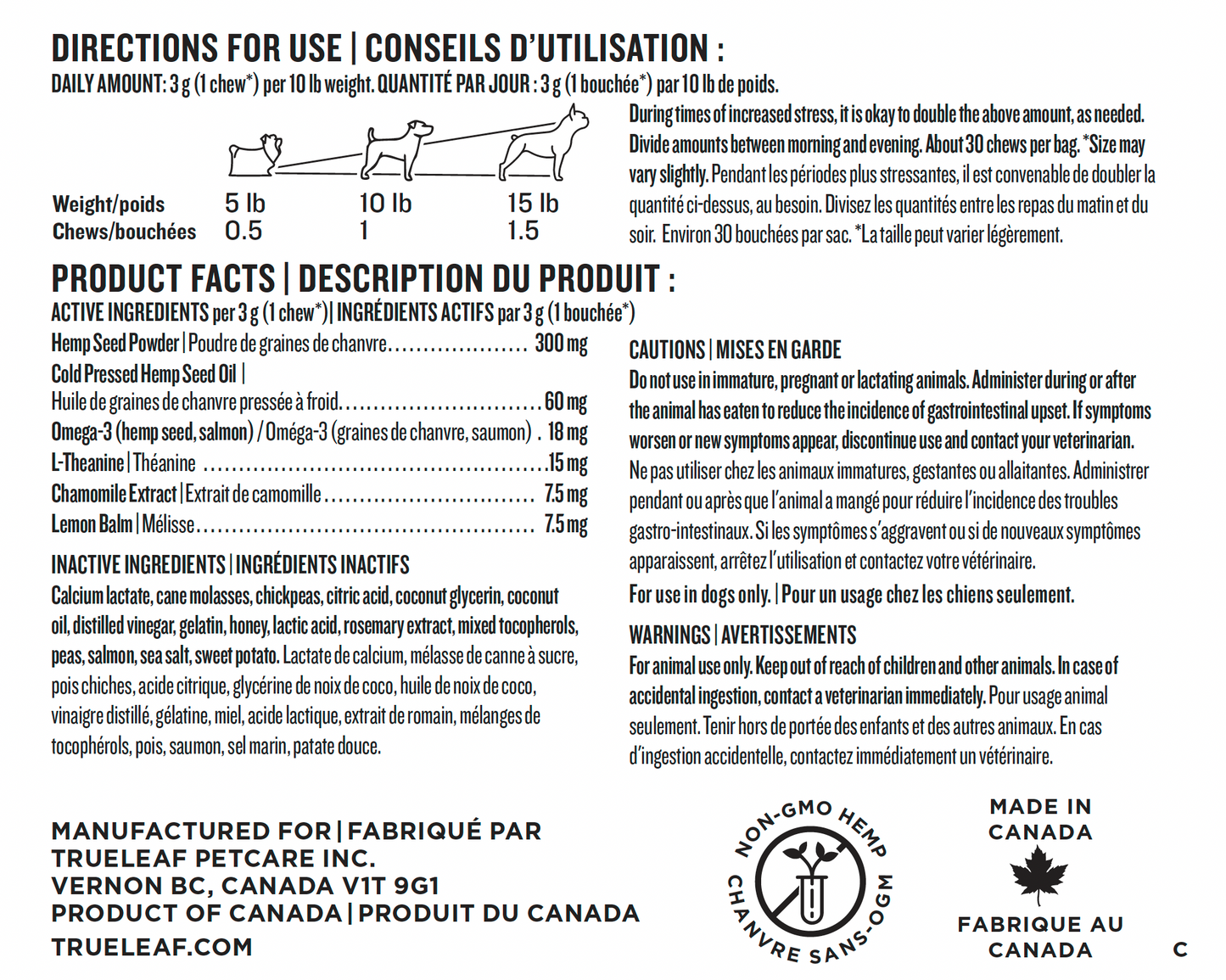 Product label with directions for use, ingredients, and manufacturing details on a white background