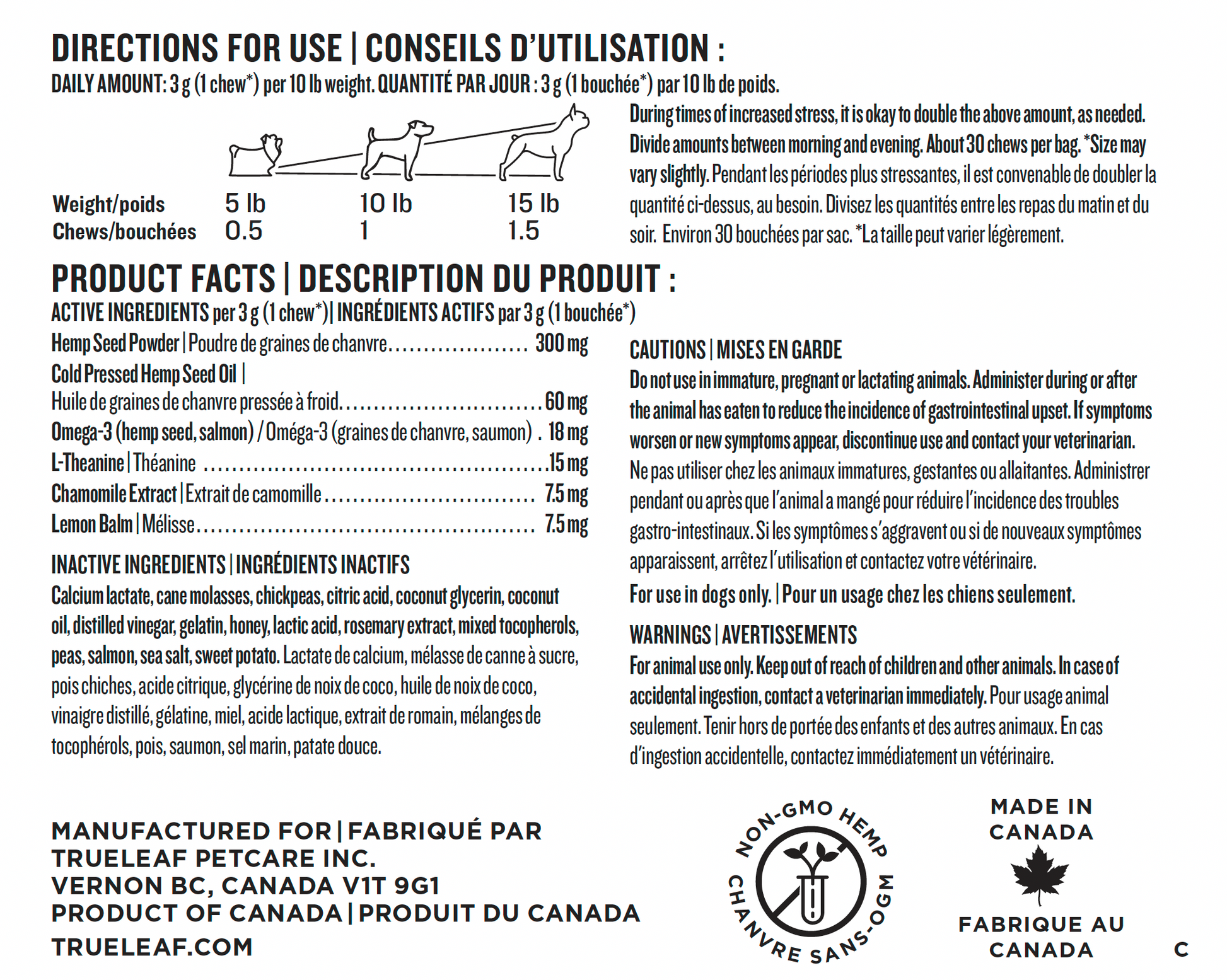 Product label with directions for use, ingredients, and manufacturing details on a white background